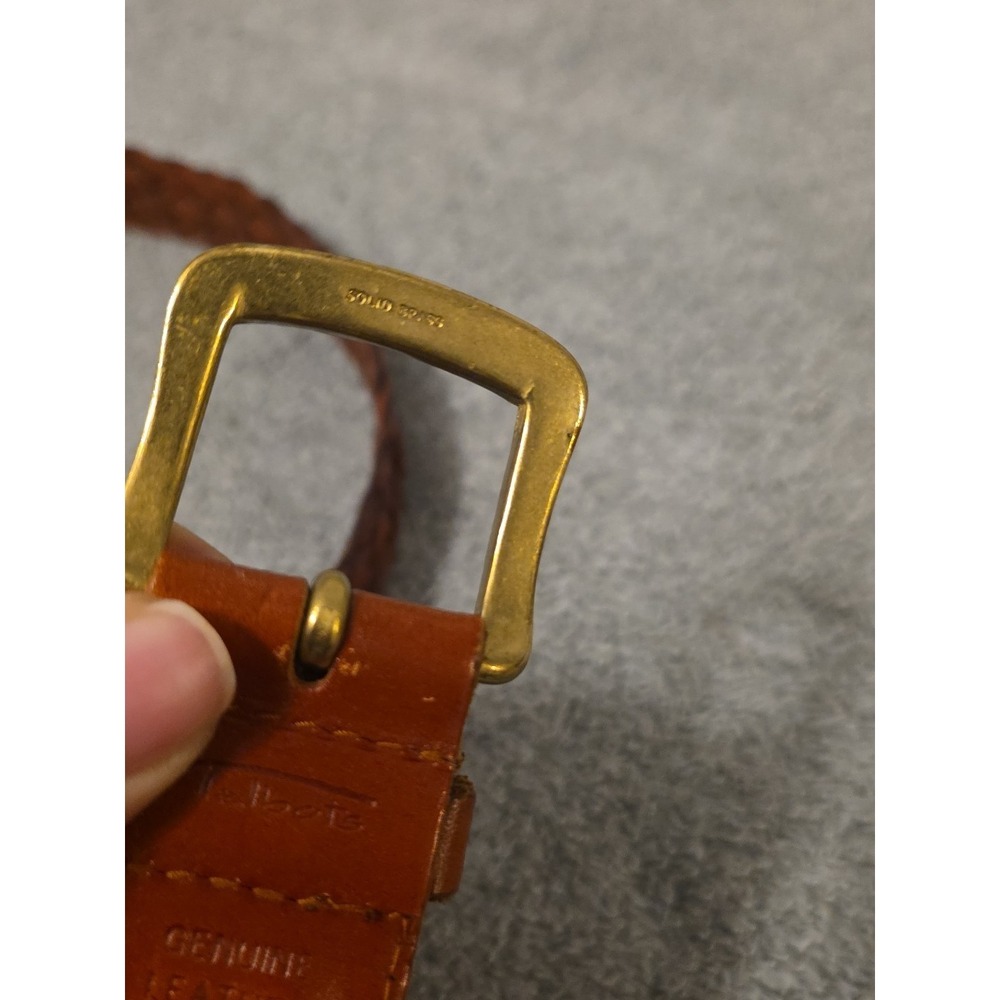 Talbots Womens Belt Lg Genuine Brown Leather Braided Solid Brass Buckle - Picture 6 of 6
